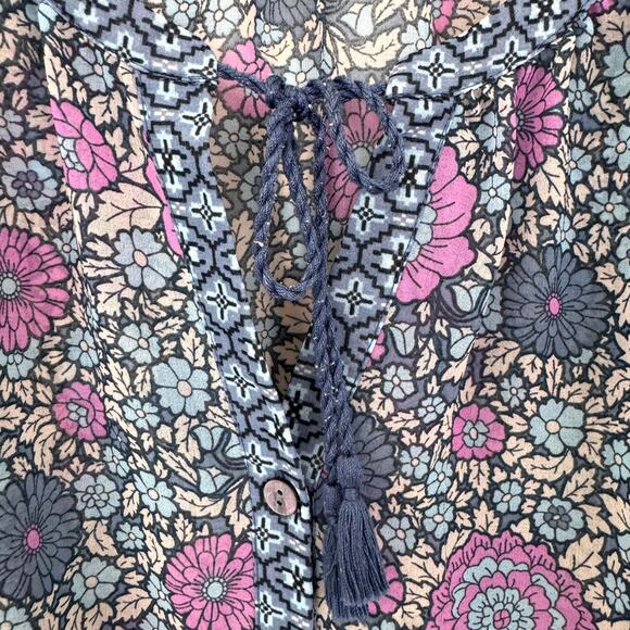 J. Jill Womens Blouse Top Size M Floral Flowy Sheer Boho Feminine Blue - Picture 5 of 8